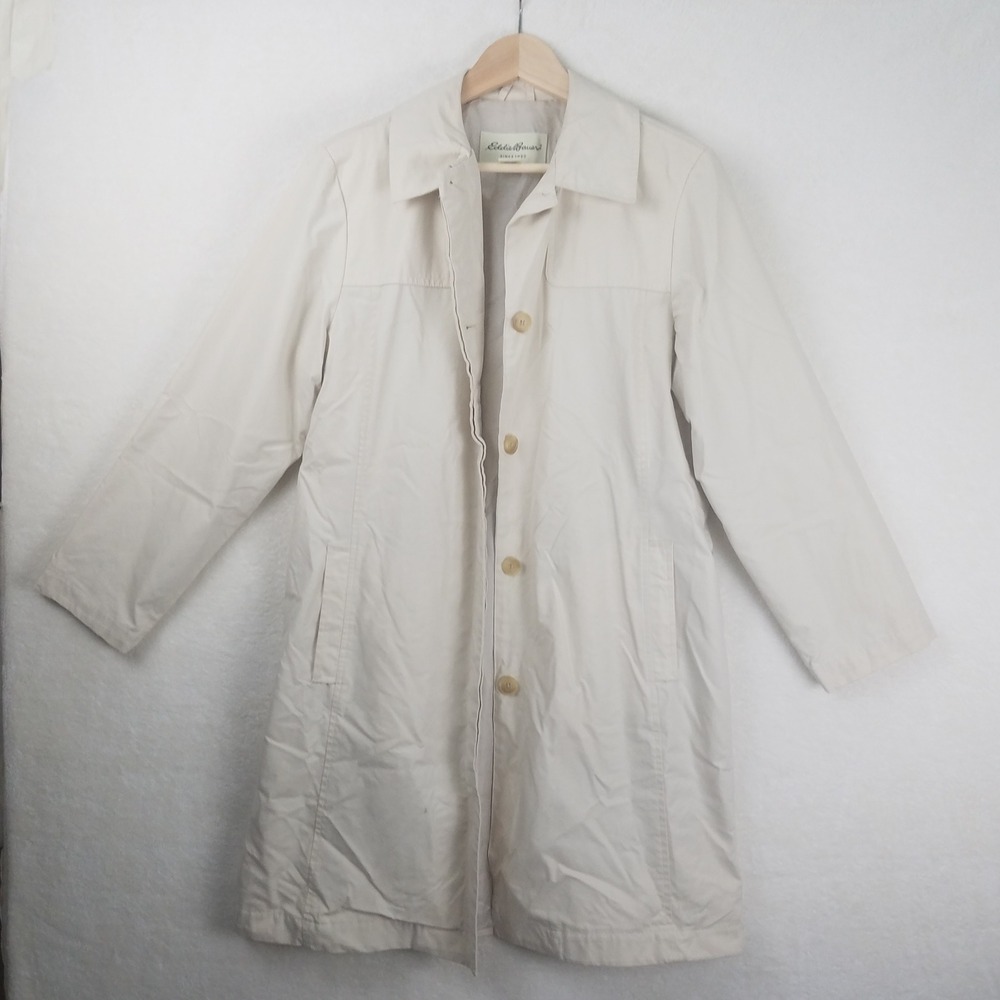 Eddie Bauer Womens Beige Classic Trench Coat Lightweight Button Front Size S